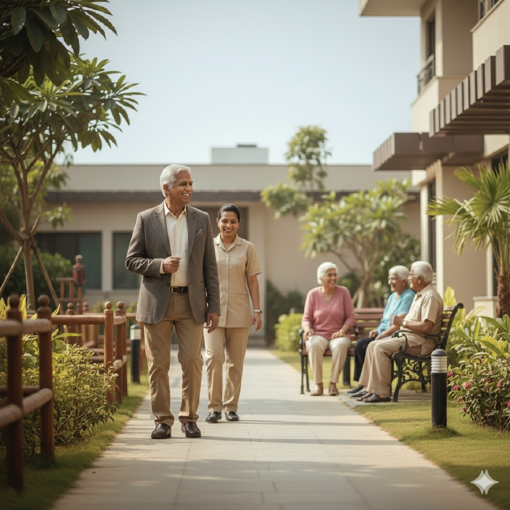 Caregiver with senior resident